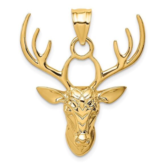 14k Yellow Gold Polished Deer Head Pendant